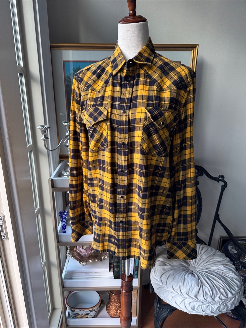 Diesel Yellow and Black Plaid Button-Down Shirt
